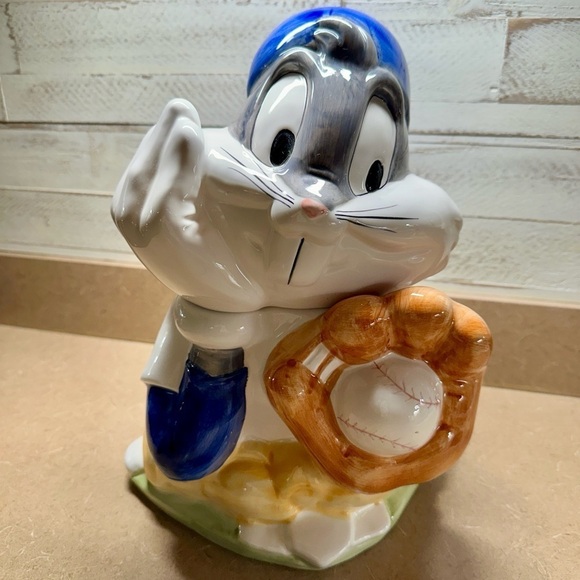 VINTAGE, 1993, WARNER BROTHERS, LOONEY TUNES, BUGS BUNNY, BASEBALL, COOKIE JAR. - Picture 12 of 15